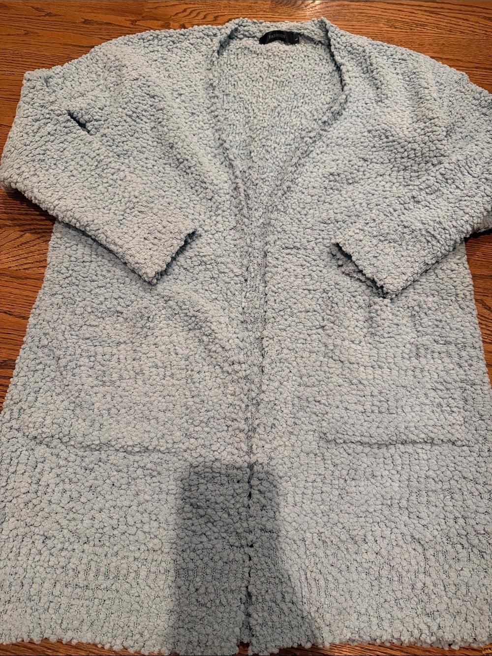 Cozy Open-Front Bouclé Coatigan sweater Light Blue sz large nwot
